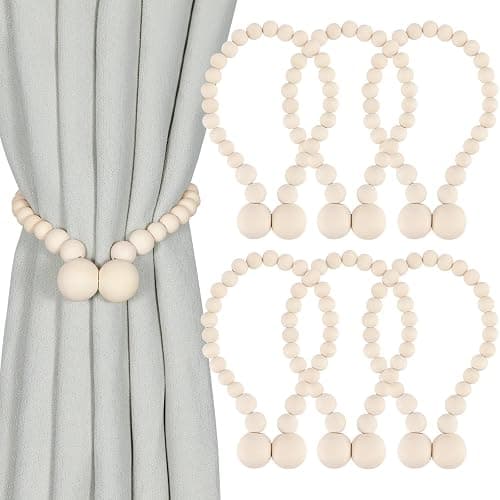 KLOGTSIND Magnetic Curtain Tiebacks, Curtain Tie Backs for Curtains 6 Pack, Wood Bead Curtain Tiebacks, Curtain Holders for Boho Bedroom Decor, Baby Nursery Decor, Farmhouse Decor - Image 1