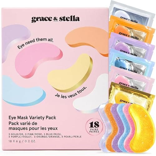 grace & stella Under Eye Patches Variety Pack - With 6 Colors (18 Pairs) | 3 Pairs of Under Eye Masks Per Color - Vegan, Cruelty-Free, Derm-Tested Eye Patches for Women & Men - Bridesmaid Gifts - Image 1