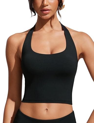 CRZ YOGA Womens Halter Bikini Tops Full Coverage Swim Bathing Suit Scoop Neck Backless Swimsuit Padded - Image 1