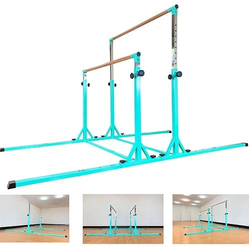 MARFULA Gymnastics Double Horizontal Bars 3Play Parallel Bars Uneven Bars Gymnastics Training Kip Bar with 304 Stainless Steel Regulating Arms & Fiberglass Rail for Indoor Outdoor Home Club Use - Parallel Bar - Cyan - Image 1