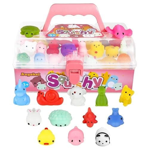 Aeyohni Fidget Toys 50pcs for Kids Party Favors Mochi Squishy Toy Bulk Birthday Gift Stress Relief Kawaii Mini Squishy Animals Classroom Prizes School Gift Easter Valentine's Day - Image 1