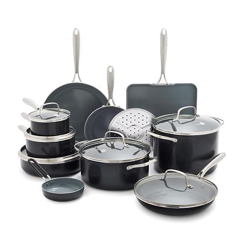 GreenPan 17 Piece Nonstick Swift Cookware Set, Ceramic PFAS-Free Pots & Pans with Lids, Dishwasher & Oven/Broiler Safe to 600F, Kitchen Cooking Set, Sauce, Saute, Stock, Griddle, Frying Pans, Gray - Image 1