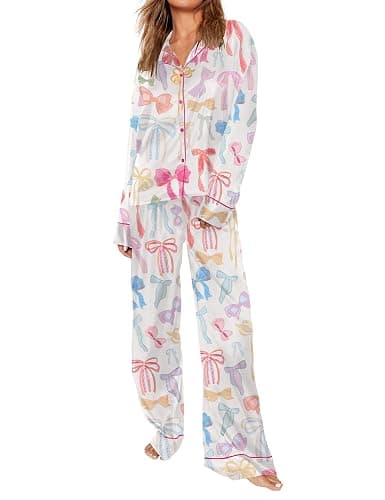 SHESHOW Satin Pajamas for Women Set Long Sleeve Button Down Sleepwear 2 Piece Nightwear Women Pjs Sets Size XS-XXL - Image 1