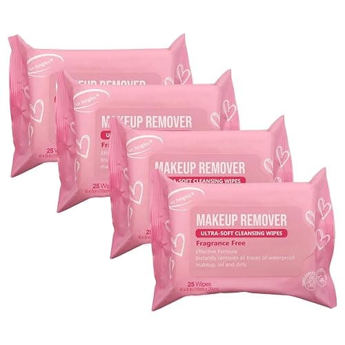 Air Jungles Makeup Remover Wipes 25 Count (Pack of 4), Alcohol-Free & Fragrance-Free, Extra Large Facial Towelettes for Face & Eyes, Removes Waterproof Makeup, Infused with Vitamin E - Image 1