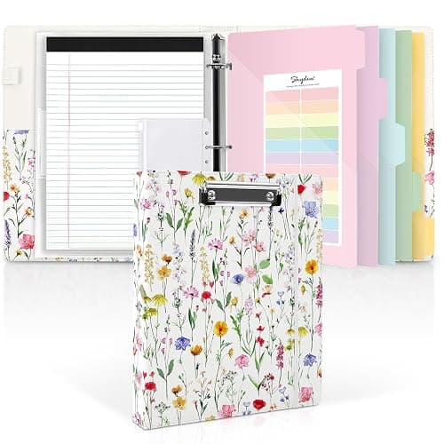 SKYDUE 1 Inch 3-Ring Binder with Clipboard, PU Binder with 5 Dividers, Notepad, Stickers & Pockets for Work and School - Aesthetic Binder (Letter Size) - Image 1