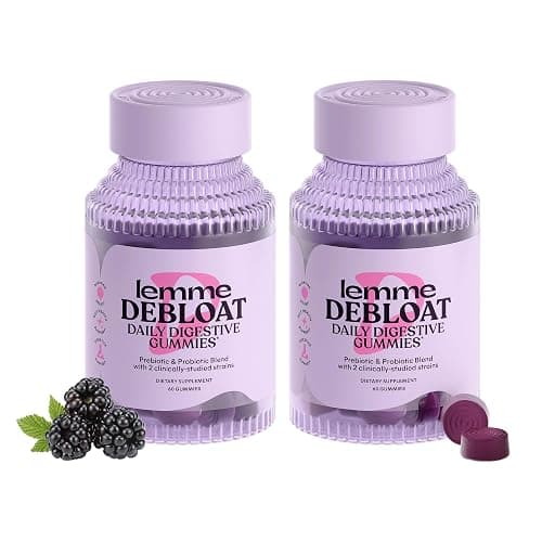 Lemme Debloat Digestive & Gut Health Gummies (60 Gummies) (Pack of 2) | 2 Clinically Studied Probiotics & Prebiotic, Vegetarian, Gluten Free, Non GMO, BlackBerry Flavor - Image 1