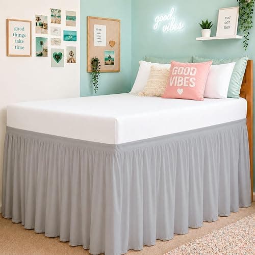 Cottington Lane Ruffled Dorm Room Bed Skirt Twin XL 32 Inch Drop, Hotel Quality Premium Brushed Microfiber Twin Extra Long College Dust Ruffle, Silver Grey - Image 1