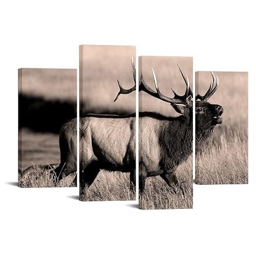 LevvArts Deer Pictures Wall Decor Sepia Brown Bull Elk Canvas Art Painting Farmhouse Living Room Kitchen Decor Vintage Wildlife Animal Artwork Ready to Hang - Image 1