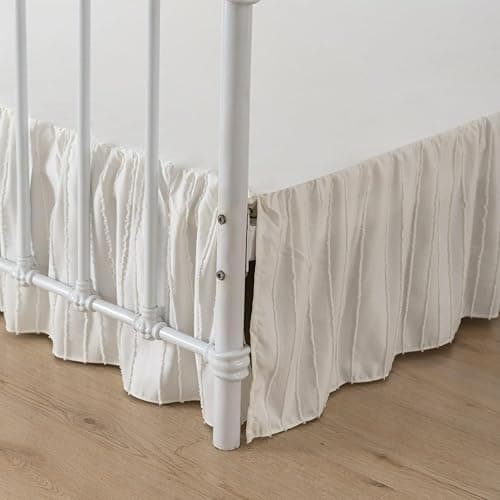 Striped Tufted Bed Skirt Twin Size, Ruffled Bed Skirt with Split Corners, Twin Bed Skirts 18 Inch Drop, Ivory, 18" Twin - Image 1