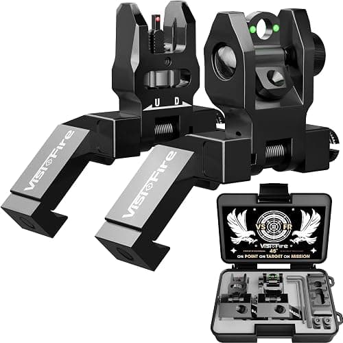 Visiofire 45 Degree Offset Iron Sights| Flip Up Fiber Optic Sights with Red Green Dots| Tool-Free Adjustable Back Up Canted Iron Sights Rapid Transition - Image 1