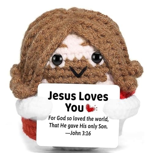 ZooWhale Mini Jesus Gifts Positive Emotional Crochet Jesus Plush Doll,Christian Gifts for Women Men, Spiritual Faith Based Bible Verse Inspirational Presents, Handmade Small God - Image 1