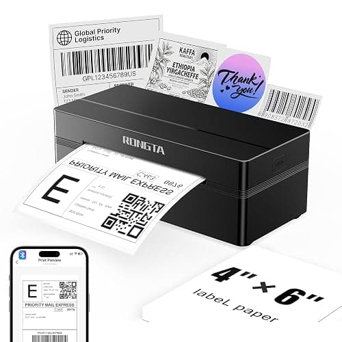 Rongta Bluetooth Shipping Label Printer, Wireless 4x6 Thermal Label Printer for Shipping Packages, Support Android, iPhone, Widely Used for Amazon, Shopify, Etsy, UPS, Black - Image 1