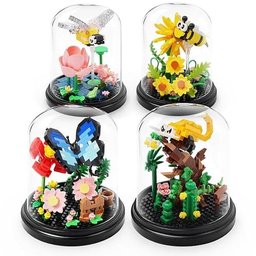 FIKAXTOY 4 Insect Flowers Collection Micro Building Sets with Dust Cover | DIY Flower Plants Bug Botanical Miniature Model Brick Building Kits, 1078 PCS Home Office Shelf Decor for Adults & Teens - Image 1