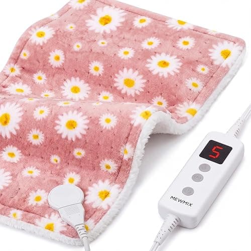 Electric Heating Pad for Back Period Cramp Neck Shoulder Pain Relief 12x24 | Pink Daisy Cute Stuff, 6 Heat Levels, Auto Shut Off, Machine Washable, Unique Self Care Gifts for Women Mom Wife Girlfriend - Image 1