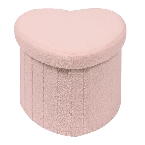 B FSOBEIIALEO Storage Ottoman Cube, Heart Shaped Ottomans with Storage Foot Stool Footrest for Lving Room, Boucle Ottoman Seat for Dorm Room,Faux Teddy Fur, Pink 15"x15"x15" - Pink - Love 15" - Image 1