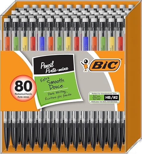 BIC Mechanical Pencils #2 Extra Smooth, 0.7 mm Medium Point, Transparent Barrels with Assorted Colored Clips - Bulk Pack of 80 Lead Pencils - Image 1