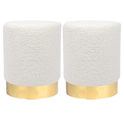 Harbour Housewares Boucle Round Foot Stools - Yellow with Gold Base - Pack of 2 - Small Modern Dressing Table Pouffe Footstool Vanity Seats Vanity Chairs Footstools for Living Room, Bedroom - Boucle - Image 1