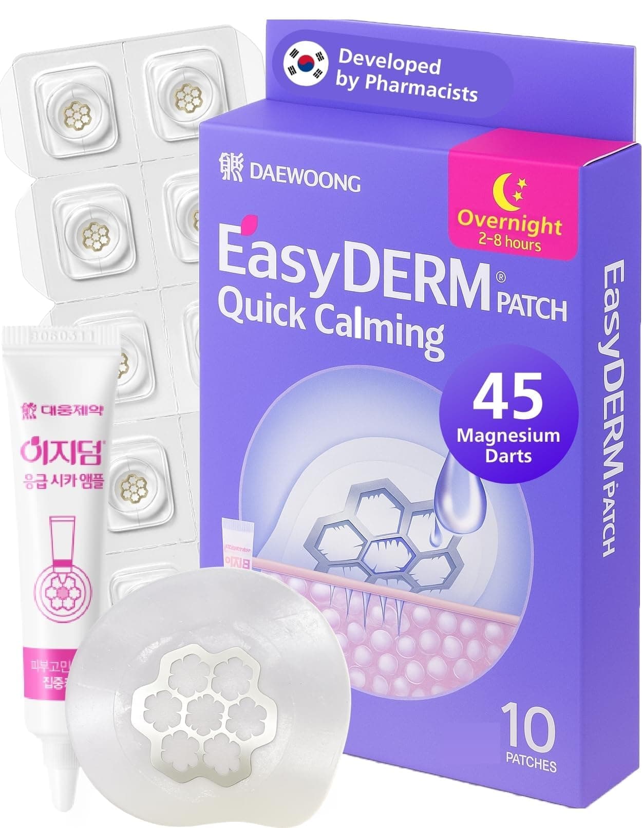EasyDerm Quick Calming Magnesium Patches (10 patches) with Cica Ampoule - Intensive Care, Pimple patches, Hydrocolloid Band, Zits Spot care – Overnight Home Care 2-8 hours, New boxs types - Image 1