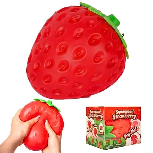 Realistic Strawberry Slow Rising Stress Ball, 2 Sizes 5.9/3.9 Inch Soft Squeeze Fruit Fidget Toy, Anxiety Relief Sensory Squishy Toy for Adults Kids, Party Favor & Desk Decor (Large-1PCS) - Image 1