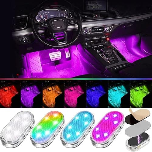 4Pcs Car LED Lights Interior Wireless, 7 Colors Interior Car Lights with 6 Bright LED Lamp Beads, Portable USB Rechargeable Car Interior Led Night Light for Car Decor - Image 1