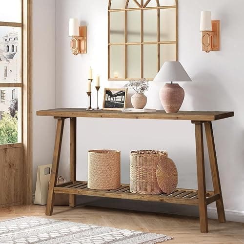 HOKYHOKY Reclaimed Solid Wood Console Table, 59" Long Farmhouse Entryway Tables, Rectangular Couch Table Behind Sofa, 2 Tiers Accent Tables for Hallway, Entrance, Foyer, Living Room - Image 1