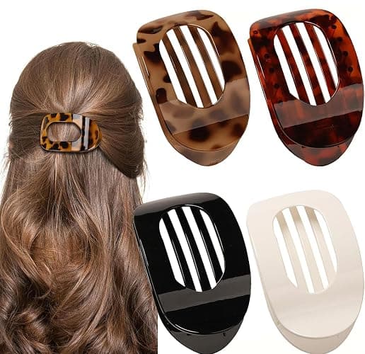 4 PCS Flat Claw Clips for Women, French Design Flat Hair Claws, Ergonomic Curved Claw Clips for Thick Thin Curly Hair, Strong Hold No Slip Grip Hair Clips, Cute Hair Jaw Clips Nonslip Clips - Image 1