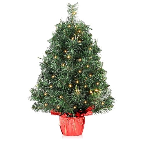 Santanelo 2ft Pre-lit Artificial Mini Christmas Tree,Small Xmas Pine Tree with 50 Lights, Tabletop Christmas Tree Battery Operated Green Xmas Tree for Tabletop - Image 1
