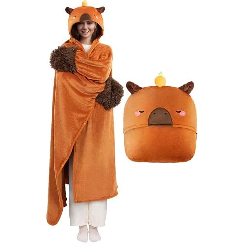 Mewaii Ultimate Softness Capybara Wearable Blanket Hoodie – Expertly Designed for American Body,Full Coverage with Easy Movement,Oversized Warm and Cozy Flannel Blanket,Capybara Gift for Adult - Image 1
