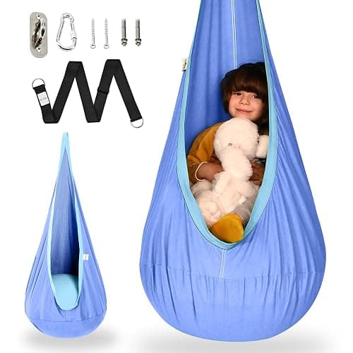 OUTREE Kids Pod Swing Seat, Cotton Child Hammock Swing Chair, Sensory Swing for Indoor and Outdoor Use, Macaron Light Purple - Image 1