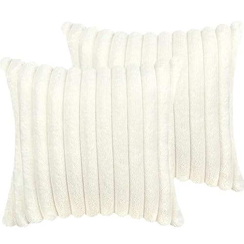 18x18 Throw Pillow Covers Set of 2, Decorative Faux Fur Covers for Bed, Couch Soft Fluffy Pillow Cover with Velvet Back for Living Room, Neutral Home Décor Accent for Sofa - Cream White - Image 1