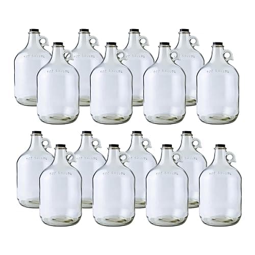 Fastrack 16-Pack 1 Gallon Glass Jug (128 oz) w/16 38mm Black Metal Screw Cap – Multipurpose 1 Gallon Jug, & Detergent Dispenser for Laundry, Glass Jar for Liquids, Water & Juice - Image 1