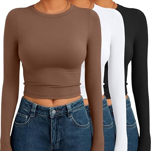 AUTOMET 3 Pack Womens Long Sleeve Shirts Y2K Going Out Crop Tops Cute Basic Slim Fitted Fall Fashion Outfits 2025 Clothes - Image 1