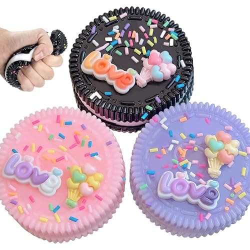 Gytera Sticky Cookie Squishies Fidget Toys Adults, Squeeze Toys for Autism, Stress Balls for Adults Fidgets Birthday Gifts(3 Pack Pink Black Purple) - Image 1