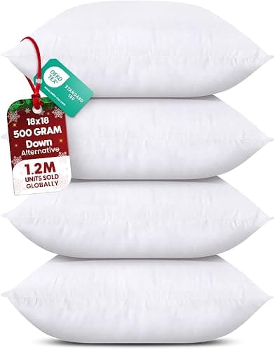Utopia Bedding Throw Pillows (Set of 4, White) – 18 x 18 Inches Down Alternative Pillows for Bed, Sofa, and Couch - Fluffy Decorative Stuffer Pillow for Indoors & Outdoors - Image 1