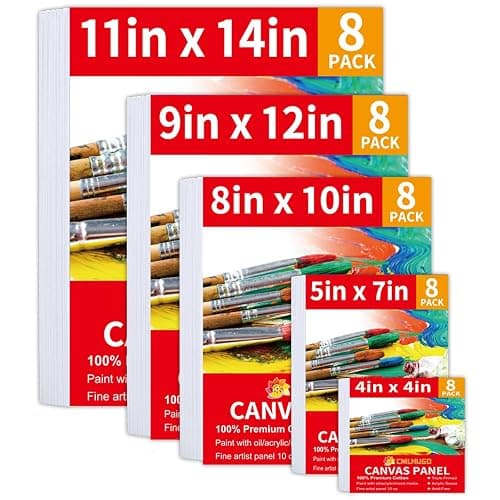 40 Pack Stretched Canvas Boards for Painting 8 of 4x4, 5X 7, 8x10, 9x12, 11x14 Art Blank Canvases, Gesso Primed 100% Cotton Canvas Panels for Acrylic Oil Watercolor Adults & Kids - Image 1
