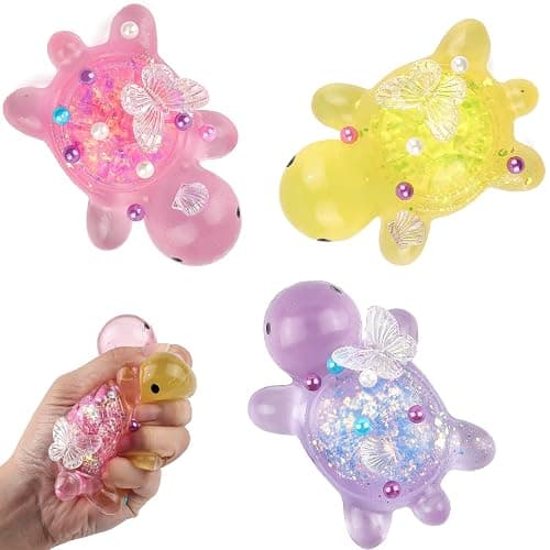 Anboor 3 Pcs Turtle Squishies Toys, 3.15" Soft Sticky Glittery Turtle Squeeze Fidget Toys Stress Relief for Kids Adults Autism Birthday Gifts - Image 1