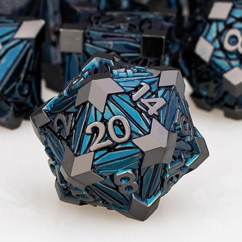 ORIFANTOU 7PCS Metal DND Dice Set with Box, Debris RPG Black Blue D and D Dice for use with D&D Tabletop Games Role Playing Game Polyhedral Dice Set D20 D12 D10 D8 D6 D4 - Image 1