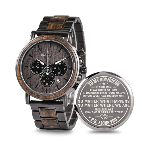 2win Engraved Wooden Watch for Boyfriend My MAN Fiancé Husband Customized Personalized Wood Watches for Men Birthday Anniversary Personalized Watch - Image 1