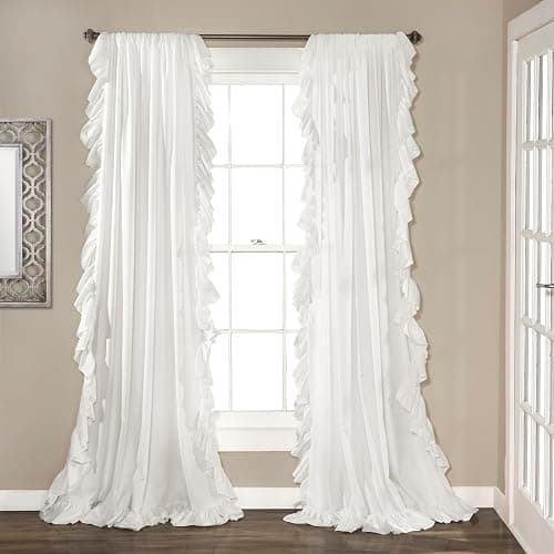 Lush Decor Reyna Ruffle Window Curtain Panel Set, Pair, 54" W x 84" L, White - Flowy Curtain Set - Romantic Ruffle Curtains for Bedroom, Living room, or Dining Room - Farmhouse & Cottage Home Decor - Image 1