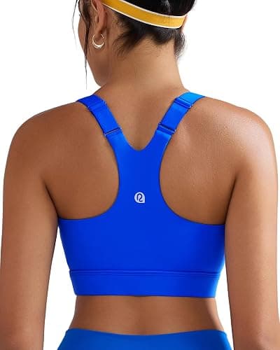 RUNNING GIRL Sports Bra for Women,Adjustable Straps Molded Cup High Impact Sports Bra with Sewn in Pads - Sparkle Blue - X-Large - Image 1