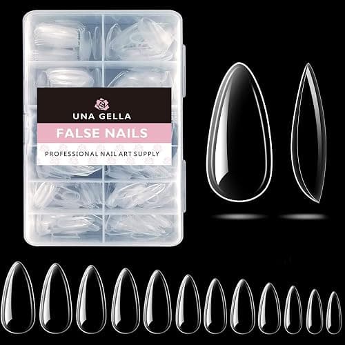 UNA GELLA Medium Almond Gel Nail Tips, 504PCS Clear Fake Nails Tips Shape Full Cover Acrylic Gel Nail Extension For Diy Home Salon 12 Sizes - Image 1