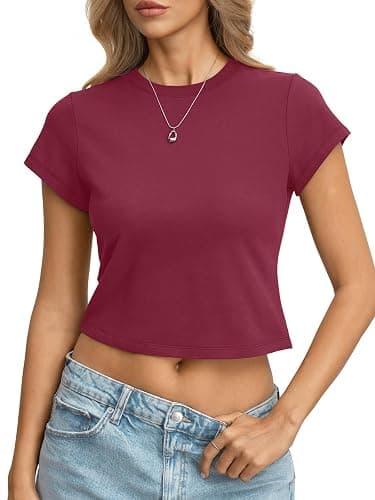 EasyGala Womens Cotton T Shirts Basic Baby Tee Crop Tops Crewneck Slim Fit Short Sleeves Tee Summer Cute Clothes 2026 - Image 1