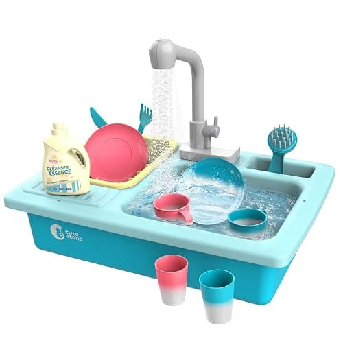 CUTE STONE Color Changing Kitchen Sink Toys, Children Electric Dishwasher Playing Toy with Running Water, Upgraded Faucet, Automatic Water Cycle System Play House Pretend Role Play Toys for Boys Girls - Image 1