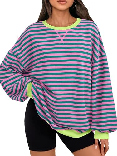 Trendy Queen Oversized Sweatshirt for Women 2026 Fall Crewneck Striped Long Sleeve Shirts Hoodies Cute Top Y2K Outfits - Image 1