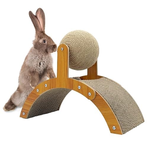 Fhiny Rabbit Scratch Toy, Natural Sisal Rabbit Scratching Ball with Cardboard Pad 2-in-1 Bunny Claw Scratcher Interactive Toys Nail Scratching Post for Indoor Pets Kittens Ferrets Small Animals - Image 1