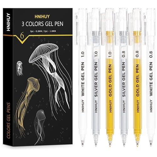 HNIHUY Gold Silver White Gel Pens- 1 mm, 0.8 mm Extra Fine Point Opaque Archival Ink Pen for Black Paper Drawing, Sketching, Illustration, Card Making, Bullet Journaling, Pack of 6 - Image 1
