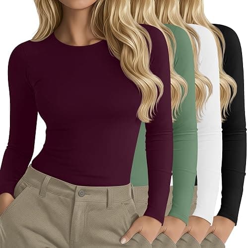 Neer 4 Pack Women's Long Sleeve Shirts Underscrub Crew Neck Slim Fit Undershirts Stretchy Casual Tight Tops - Image 1