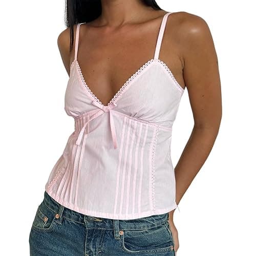 Geagodelia Women's Spaghetti Vest Top Summer Sexy Cami Tank Top Ladies Camisole Crop Top Y2K Aesthetic Clothes Going Out Tops Outfit UK - Image 1
