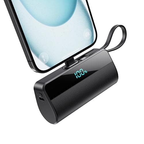 Batterie Externe pour iPhone, 5500mAh Mini Power Bank avec Câble USB C Intégrés, 20W PD Charge Rapide Chargeur Portable Écran LCD Batterie Portable Compatible avec iPhone 16/15/14/13/12/11/X/8/7/6 etc - Image 1