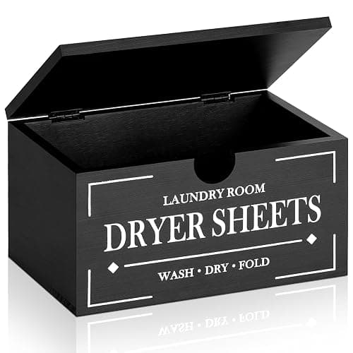 HouseJoy Dryer Sheet Holder-Black Dryer Sheet Container with Lid,Wooden Laundry Room Organization and Storage,Rustic Farmhouse Dryer Sheet Dispenser for Laundry Room Decor,Fabric Softener Containers - Image 1